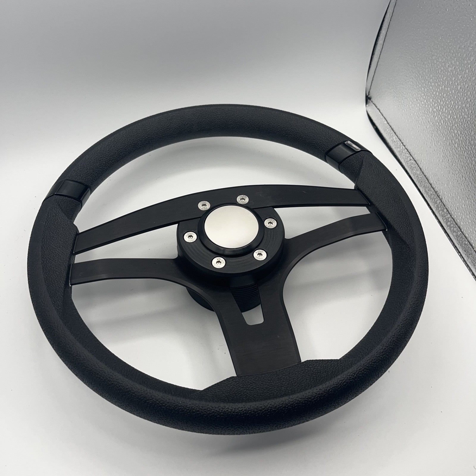 Badia Boat Steering Wheel Brushed Black Aluminum Spokes | Blank Snap-in