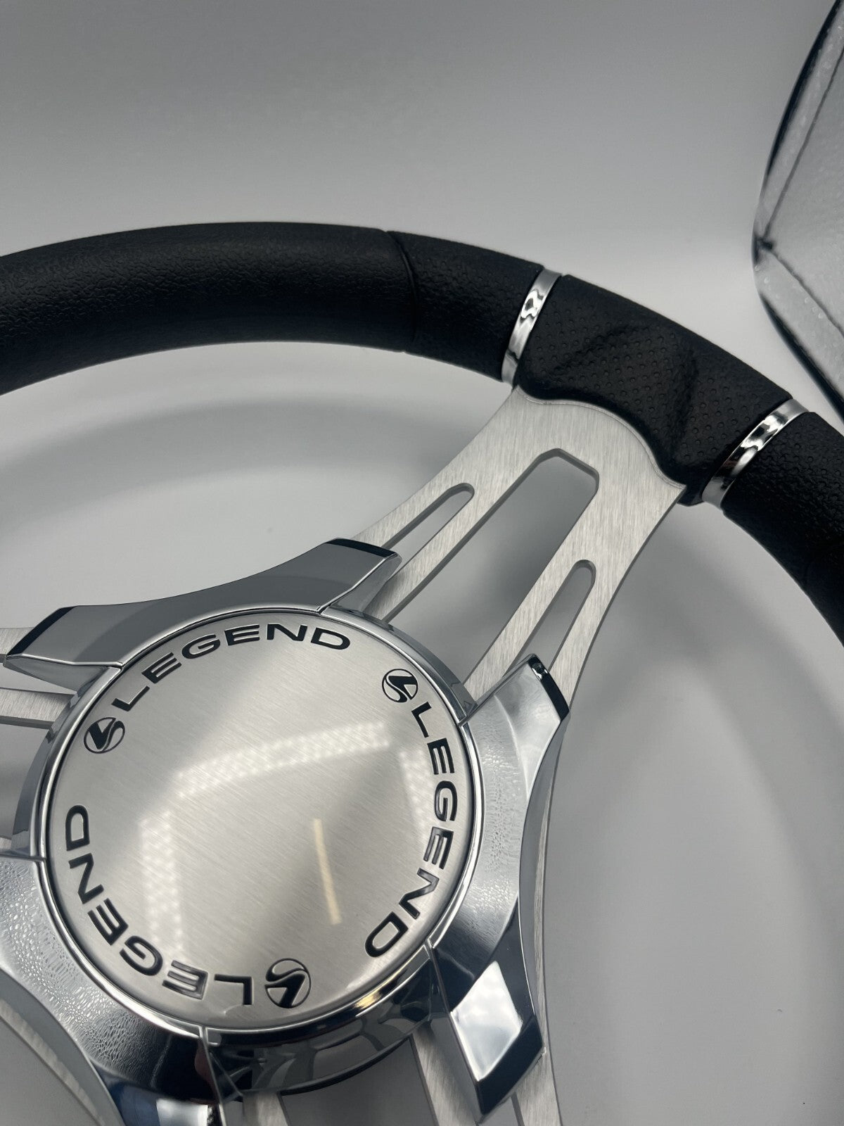Verona Boat Steering Wheel Gray Brushed Aluminum Spokes | Legend Boats Logo