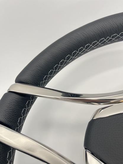 Lora Boat Steering Wheel Stainless Steel Spokes | Silver Wave Boat Logo