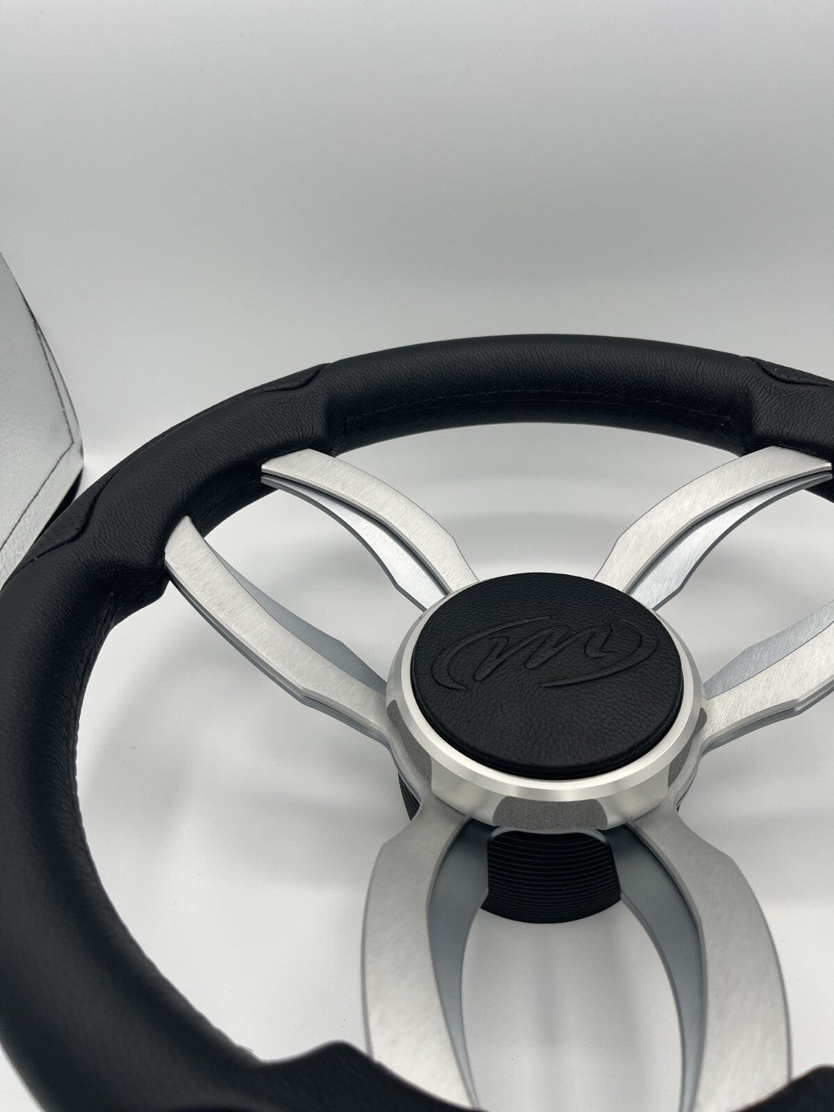 Garda Boat Steering Wheel Brushed Dual Spoke Alum | Manitou Pontoon Boat Logo