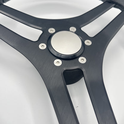 Molinara Marine Steering Wheel Black Brushed Alum Spokes | Blank Style