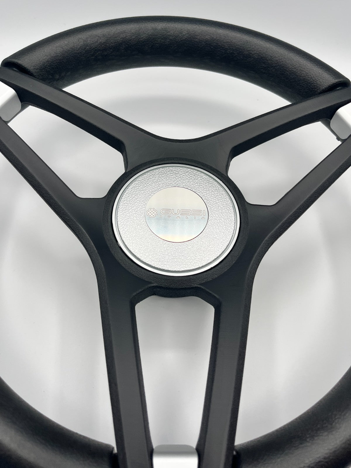 Molino Black w/Silver Accents Boat Steering Wheel | Gussi Italia Center Cap