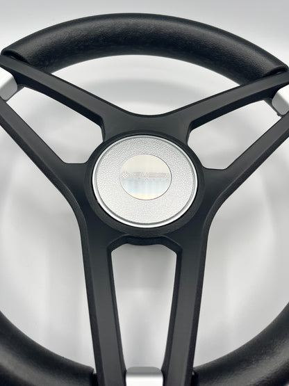Molino Black w/Silver Accents Boat Steering Wheel | Gussi Italia Center Cap