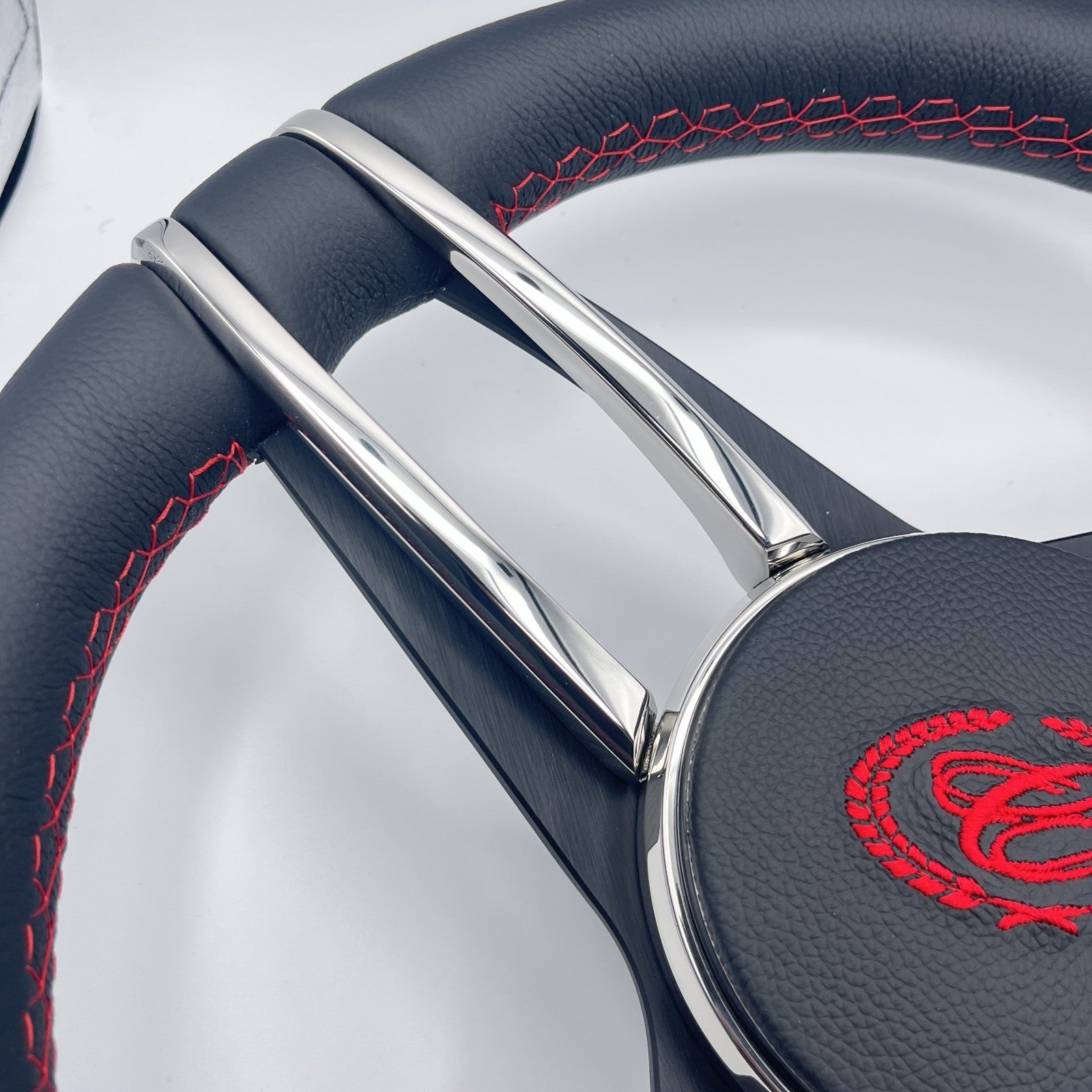 Cobalt Boat Steering Wheel Stainless Steel Spoke Leather Rim | Cobalt Boats Logo