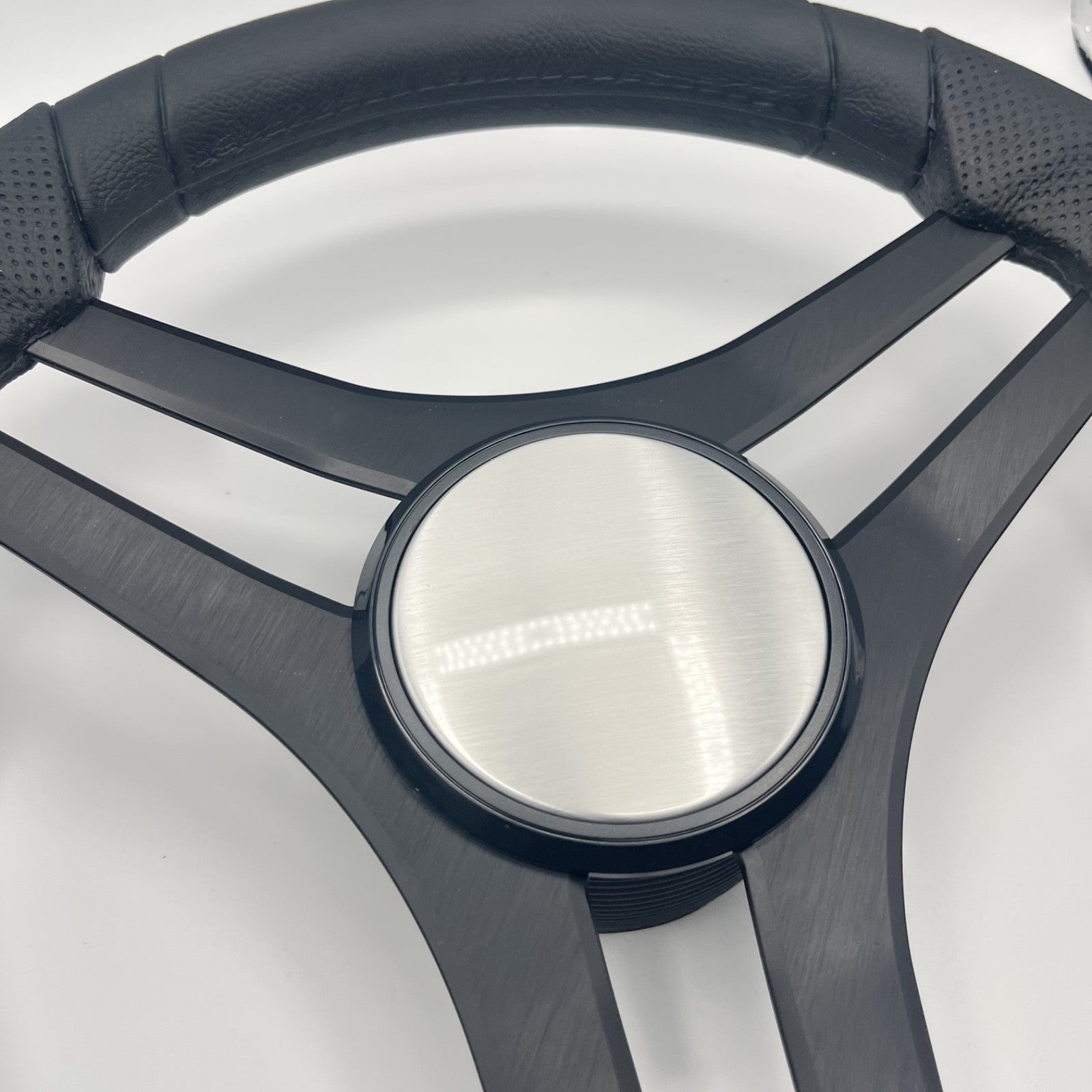 Molinara Marine Steering Wheel Black Brushed Alum Spokes | Plain Brushed