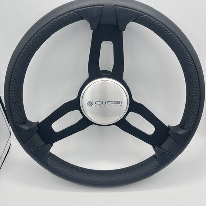 Gussi Italia Model 15 Steering Wheel Blk Brushed Alum Spokes | Silver Gussi Logo