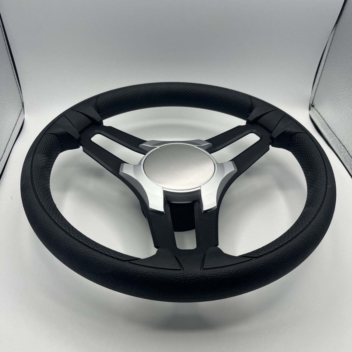 Gussi Italia Marine Steering Wheel Black Brush Metal Spokes | Silver Plain