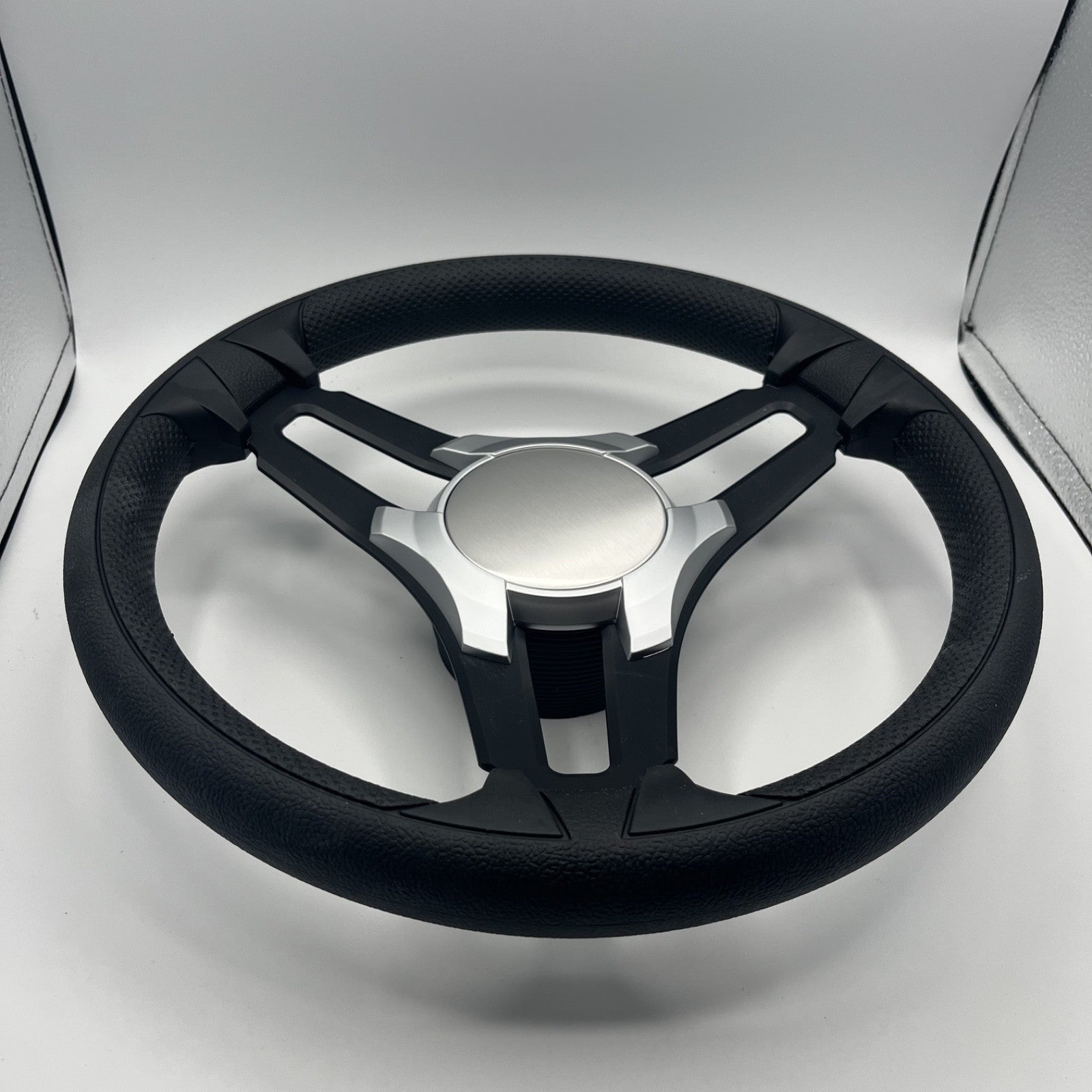 Gussi Italia Marine Steering Wheel Black Brush Metal Spokes | Silver Plain