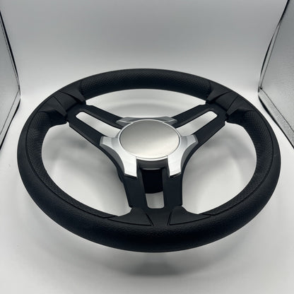 Gussi Italia Marine Steering Wheel Black Brush Metal Spokes | Silver Plain