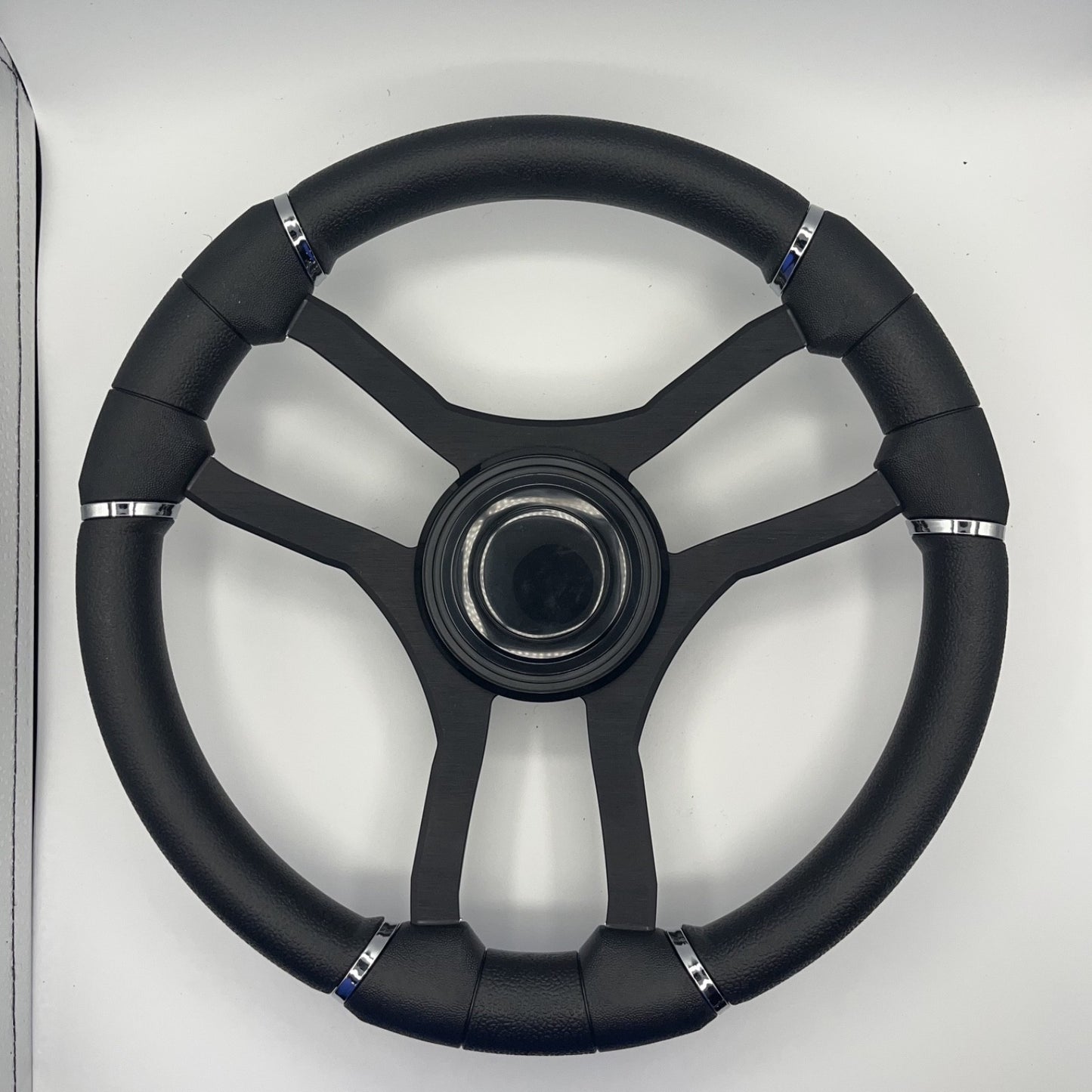 Malera Boat Steering Wheel Black Aluminum Spokes | LG Black Snap-in