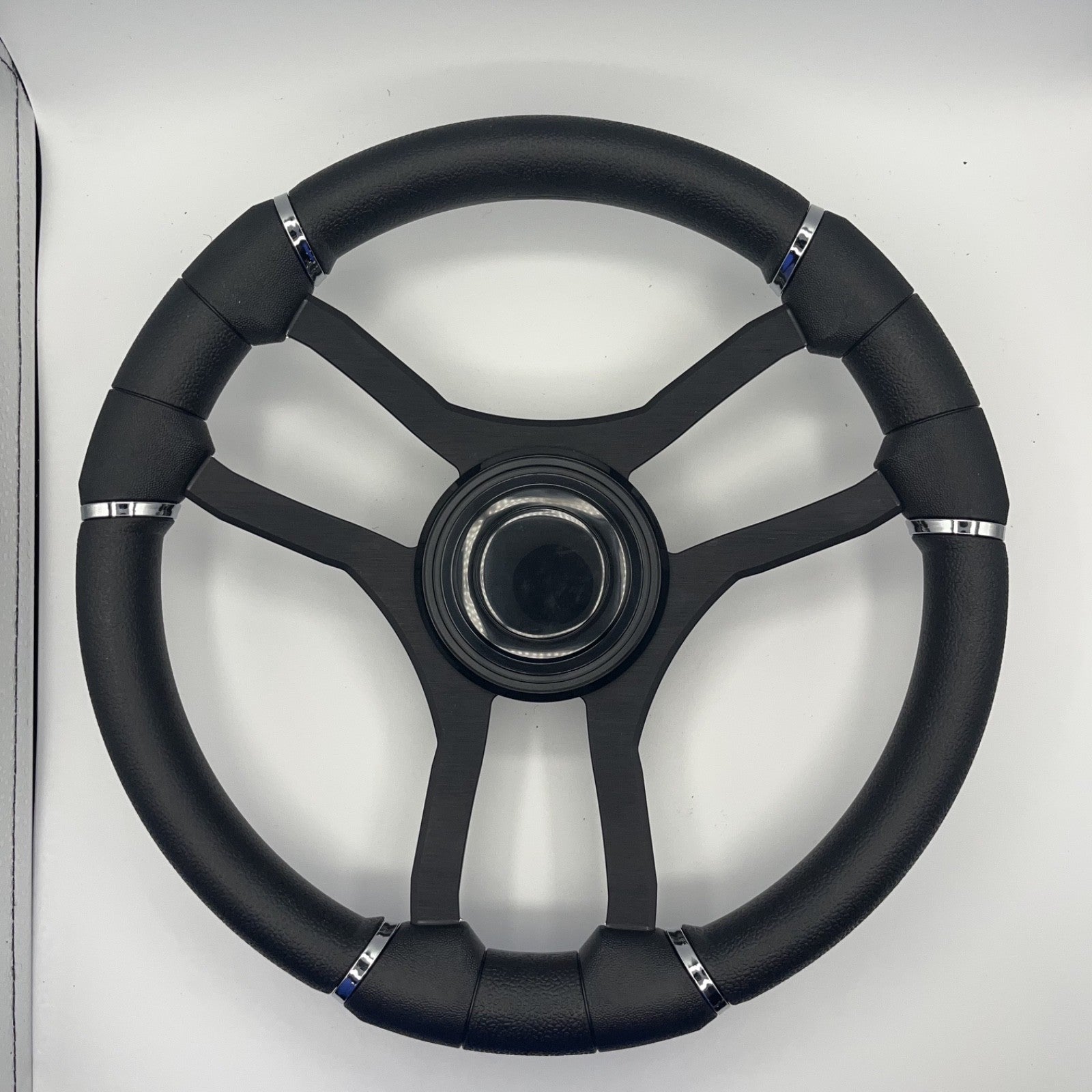 Malera Boat Steering Wheel Black Aluminum Spokes | LG Black Snap-in