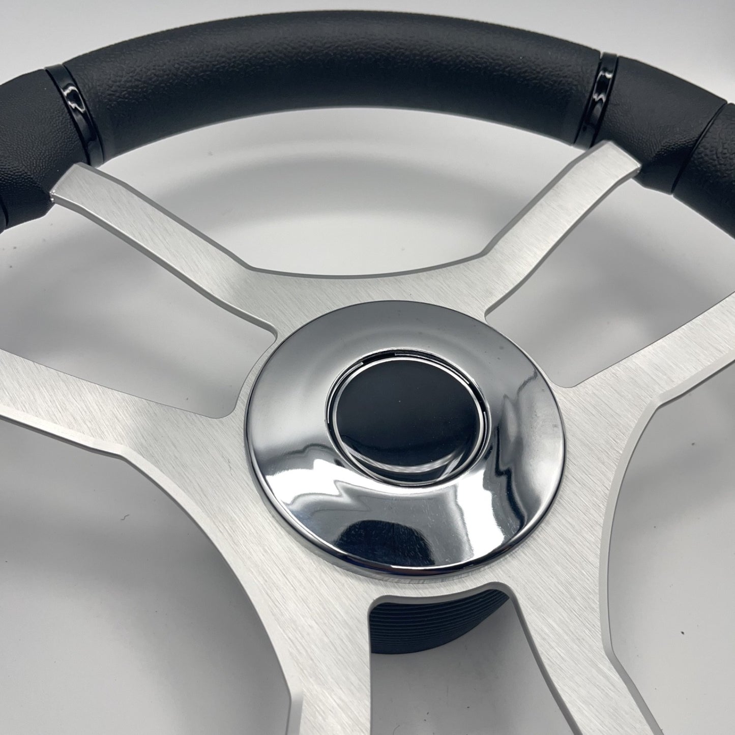 Malera Boat Steering Wheel Brushed Aluminum Spokes | Chrome-style Dome