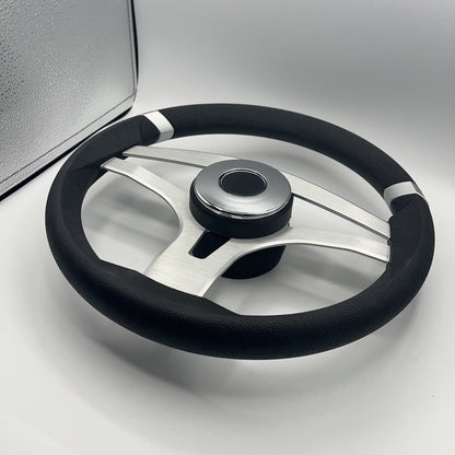 Badia Boat Steering Wheel Brushed Aluminum Spokes | Chrome-style Dome