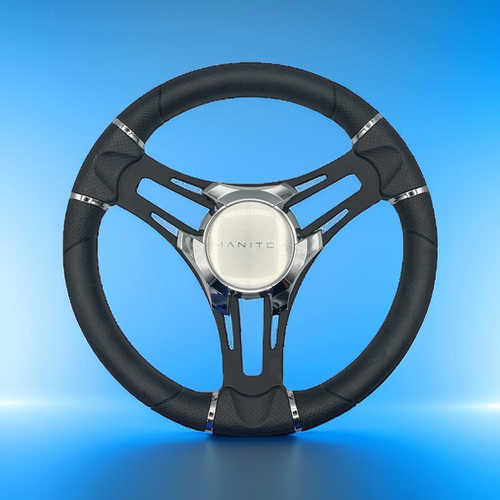 Gussi Italia Boat Steering Wheel Black Brushed Alum Spokes | Manitou