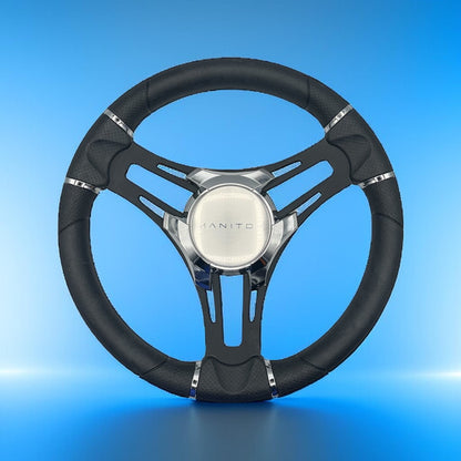 Gussi Italia Boat Steering Wheel Black Brushed Alum Spokes | Manitou