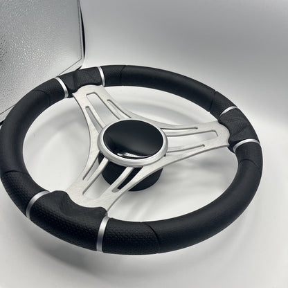 Gussi Italia Boat Steering Wheel Brushed Aluminum Spoke | Black Dome