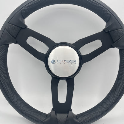 Gussi Italia Model 15 Steering Wheel Blk Brushed Alum Spokes | Gussi Logo