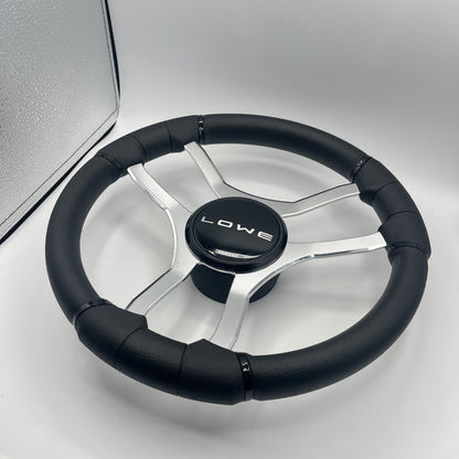 Malera Boat Steering Wheel Chrome Spokes | Lowe Black Dome