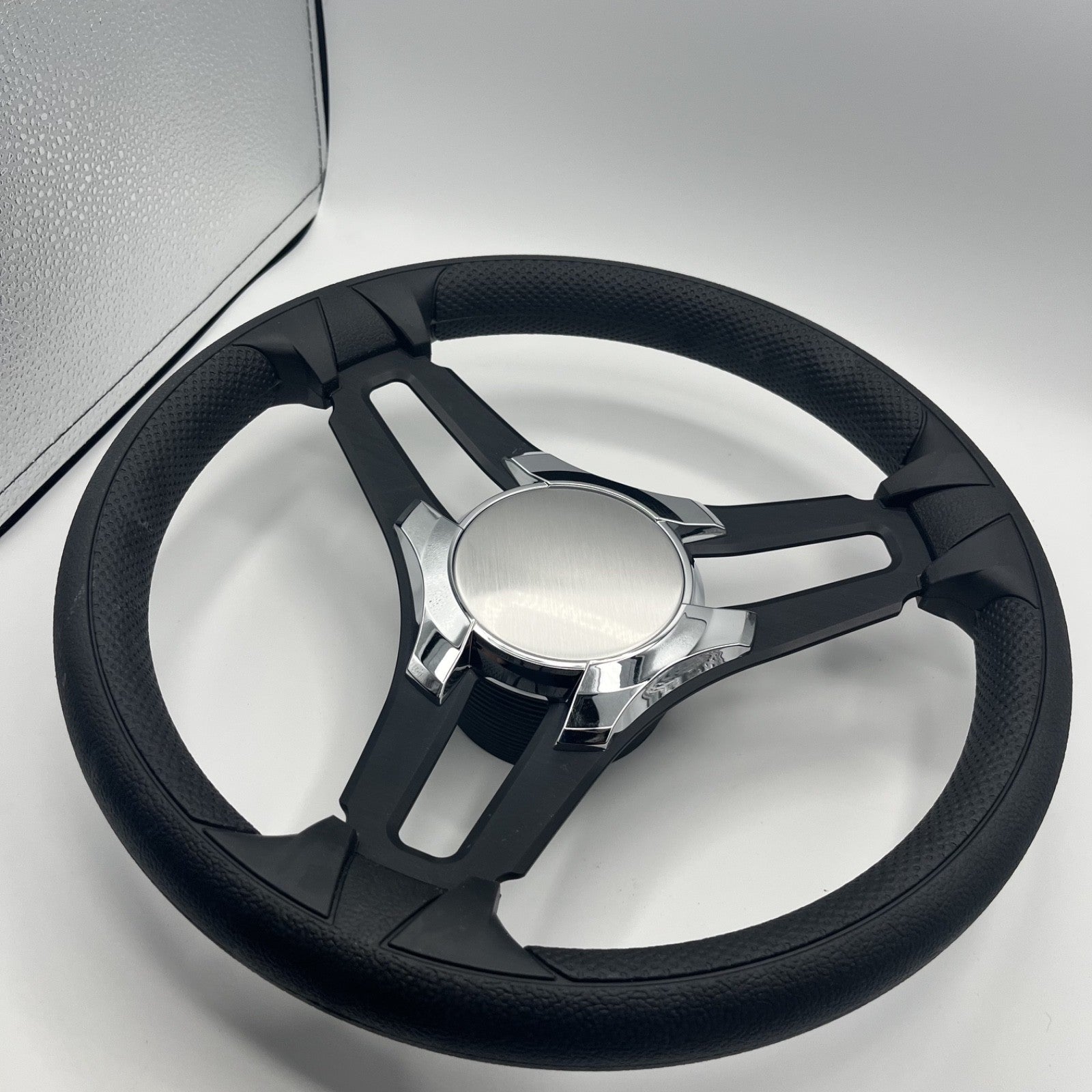 Gussi Italia Marine Steering Wheel Black Brush Metal Spokes | Chrome Plain