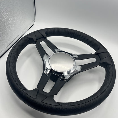 Gussi Italia Marine Steering Wheel Black Brush Metal Spokes | Chrome Plain