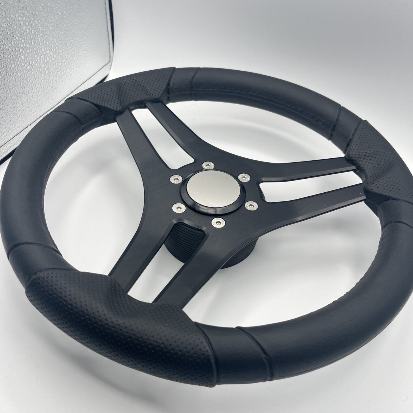 Molinara Marine Steering Wheel Black Brushed Alum Spokes | Blank Style