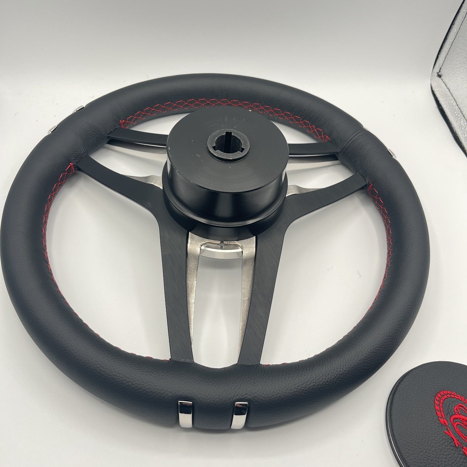 Cobalt Boat Steering Wheel Stainless Steel Spoke Leather Rim | Cobalt Boats Logo