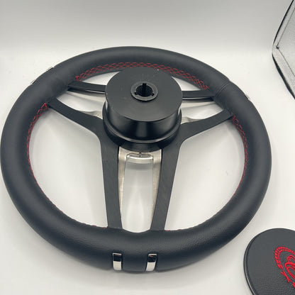Cobalt Boat Steering Wheel Stainless Steel Spoke Leather Rim | Cobalt Boats Logo