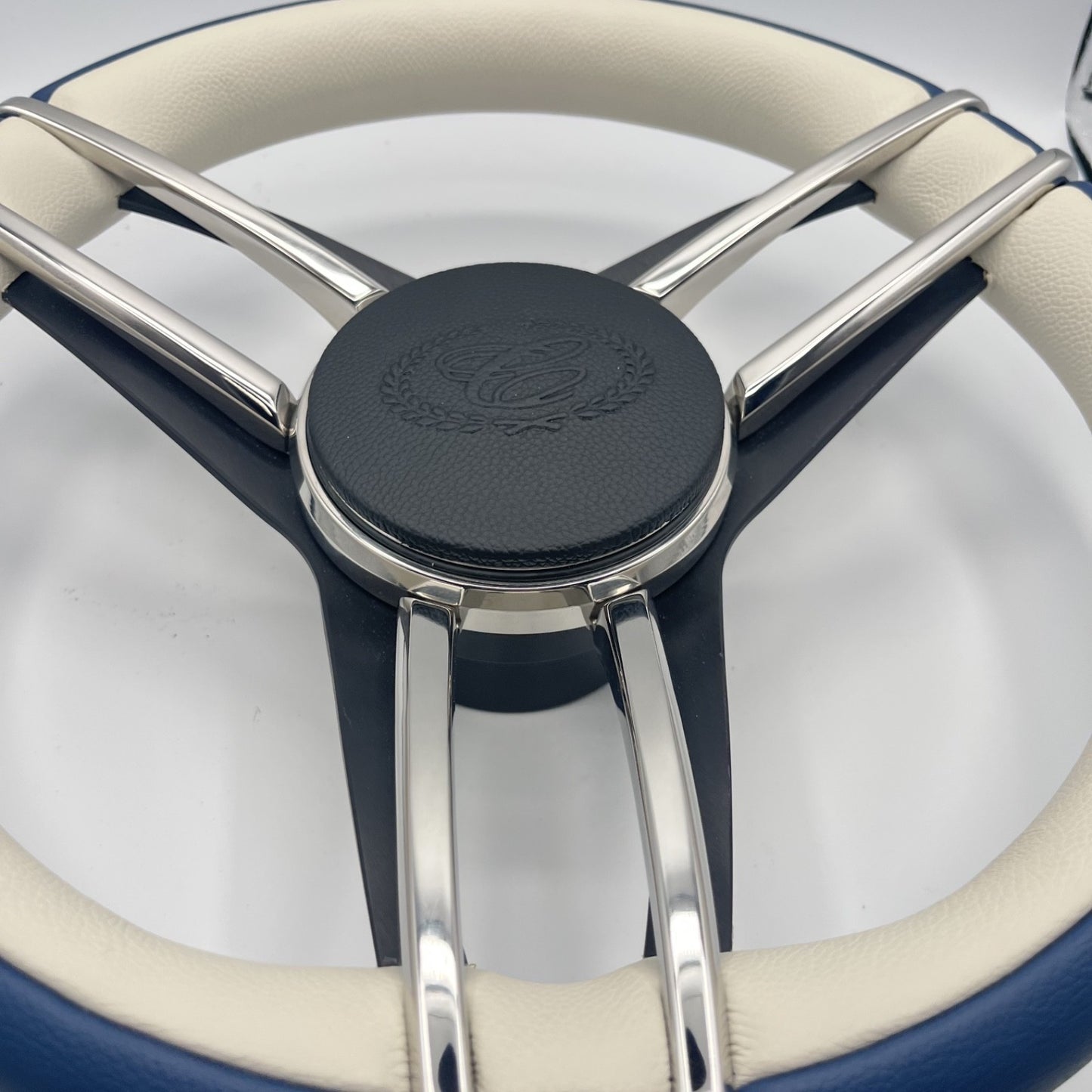 Cobalt Boat Steering Wheel Stainless Steel Spoke Blue Leather Rim | Cobalt Logo