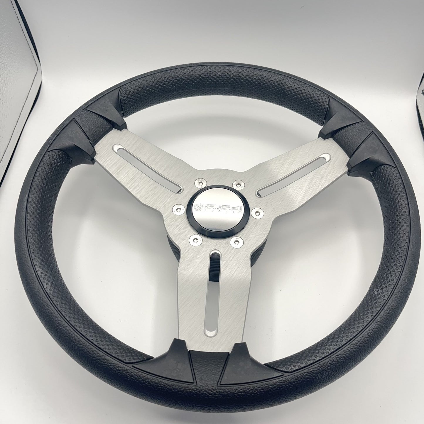 Model 15 Marine Steering Wheel Brushed Aluminum Spokes | Gussi Logo