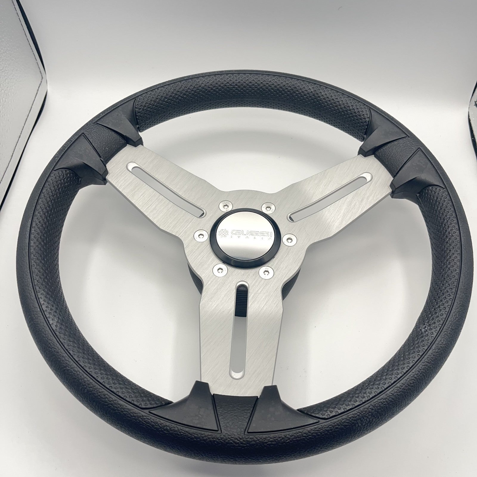 Model 15 Marine Steering Wheel Brushed Aluminum Spokes | Gussi Logo