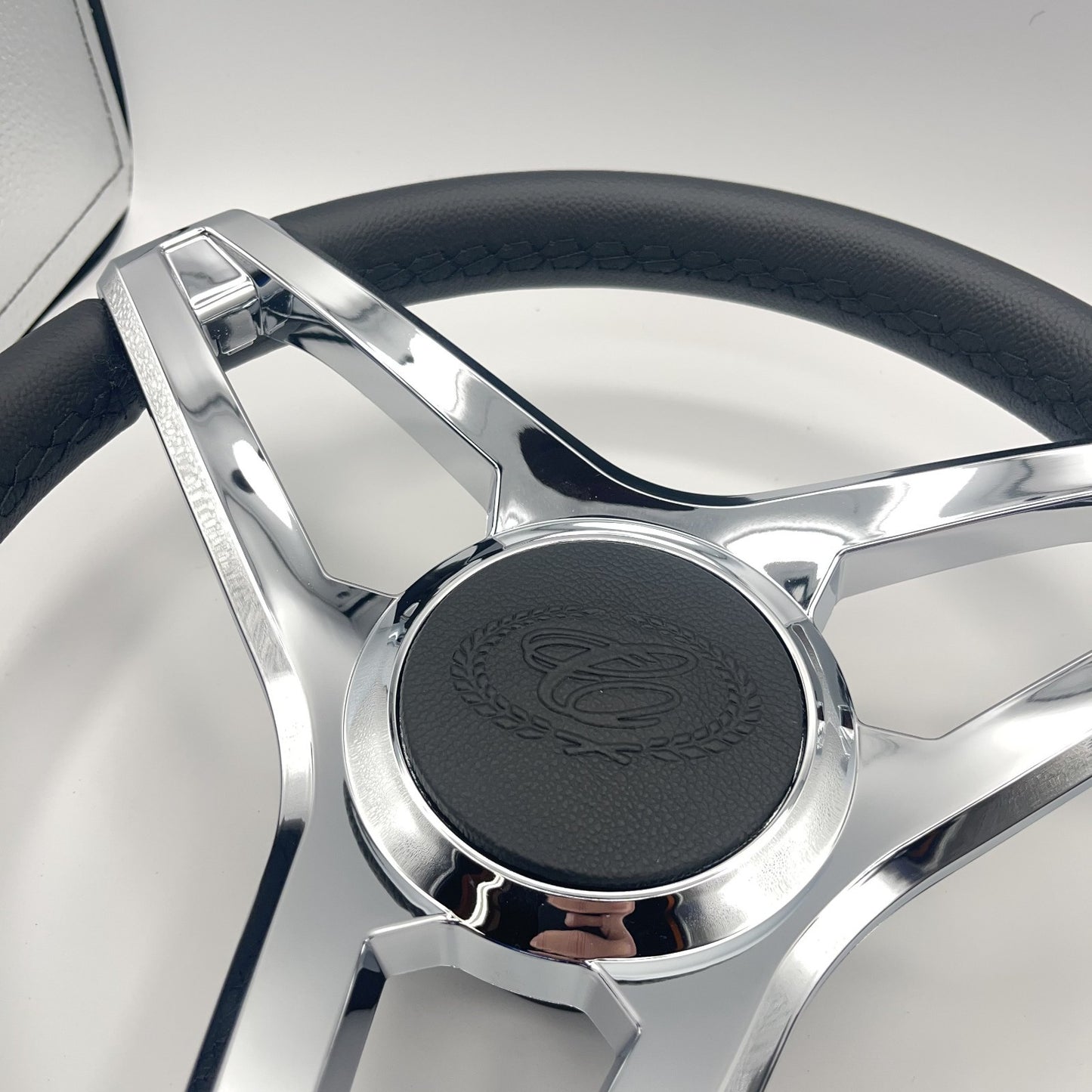 Cobalt Boat Steering Wheel Plastic Spoke Leather Stitched Rim | Cobalt Logo