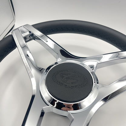 Cobalt Boat Steering Wheel Plastic Spoke Leather Stitched Rim | Cobalt Logo