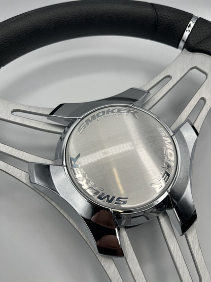 Verona Boat Steering Wheel Gray Brushed Aluminum Spokes | Smoker Logo