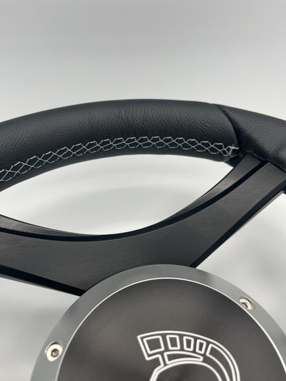 Durello Marine Steering Wheel, Black Leather Rim