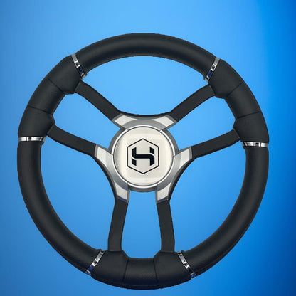 Malera Boat Steering Wheel Black Aluminum Spokes - Gray-style Harris Pontoon