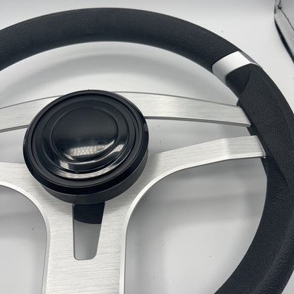Badia Boat Steering Wheel Brushed Aluminum Spokes | LG Black Snap-in