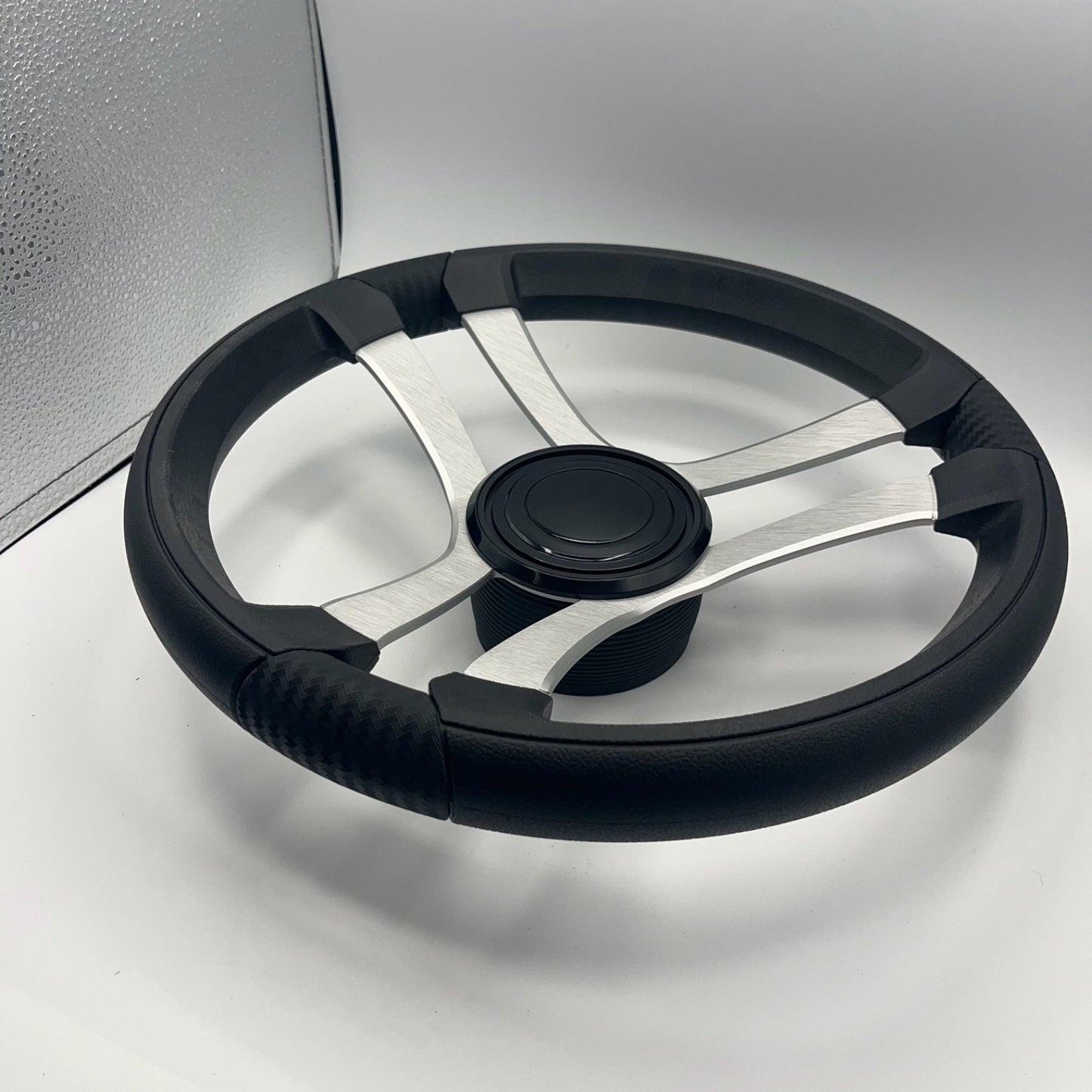 Benaco Boat Steering Wheel Brushed Aluminum Spokes | LG Black Snap-in