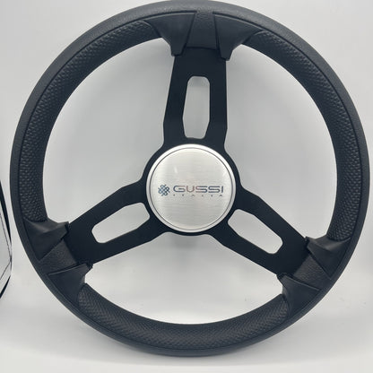 Gussi Italia Model 15 Steering Wheel Blk Brushed Alum Spokes | Silver Gussi Logo