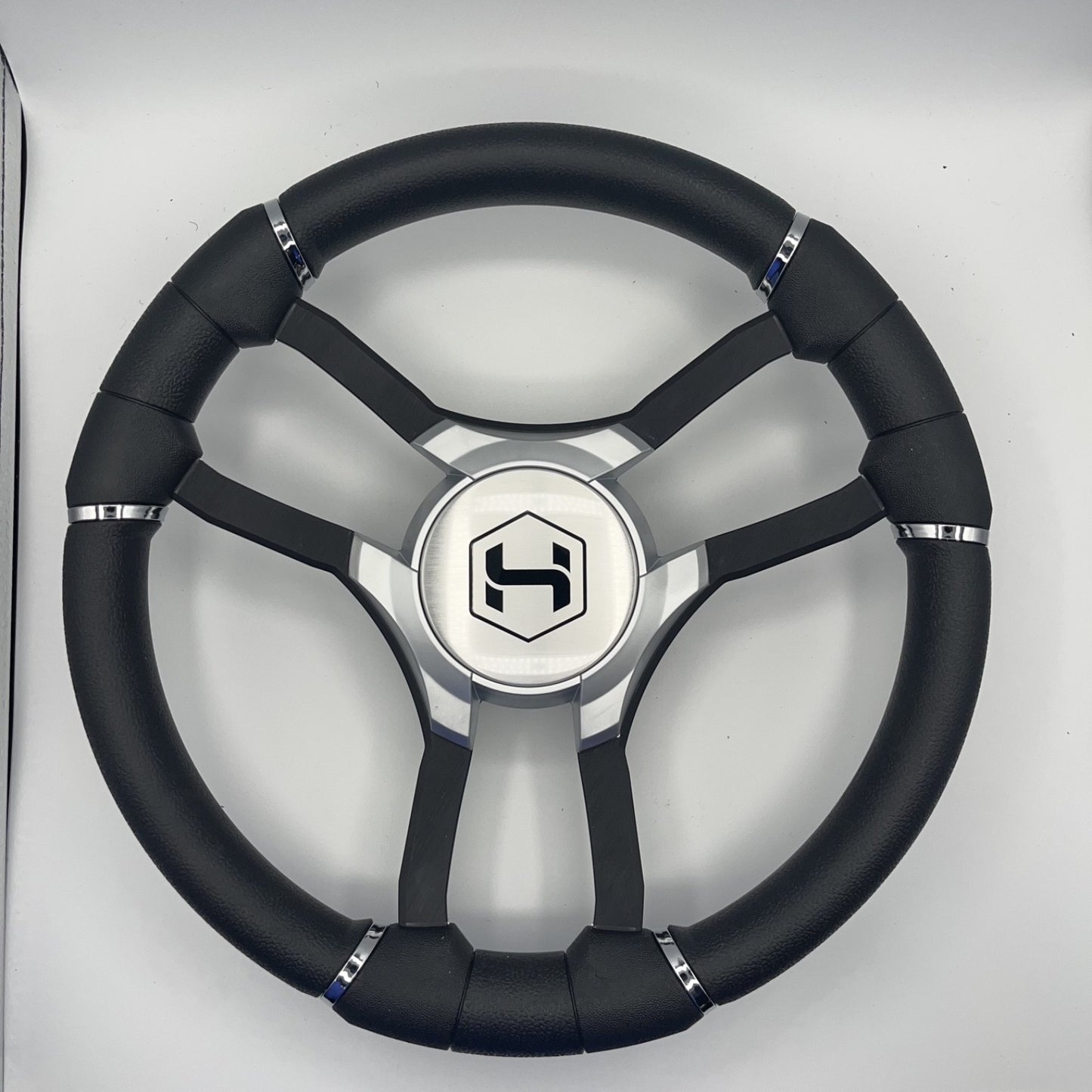 Malera Boat Steering Wheel Black Aluminum Spokes - Gray-style Harris Pontoon
