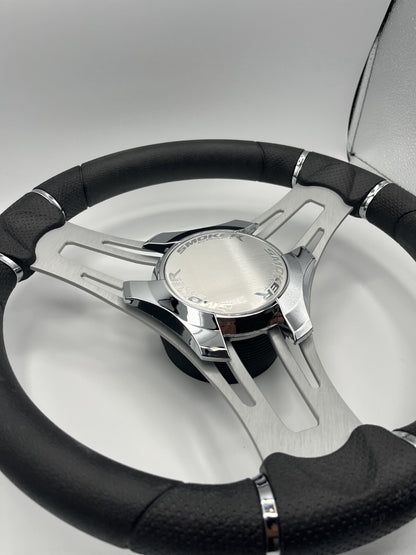 Verona Boat Steering Wheel Gray Brushed Aluminum Spokes | Smoker Logo