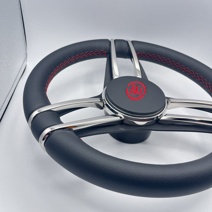 Cobalt Boat Steering Wheel Stainless Steel Spoke Leather Rim | Cobalt Boats Logo