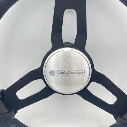 Gussi Italia Model 15 Steering Wheel Blk Brushed Alum Spokes | Silver Gussi Logo