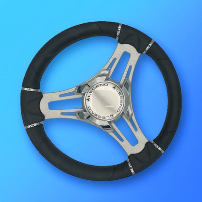 Verona Boat Steering Wheel Gray Brushed Aluminum Spokes | Legend Boats Logo