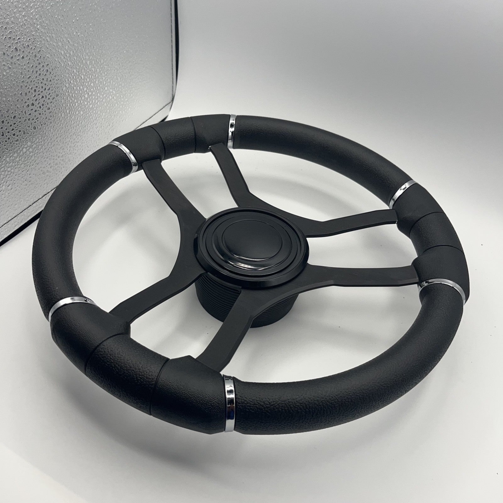 Malera Boat Steering Wheel Black Aluminum Spokes | LG Black Snap-in
