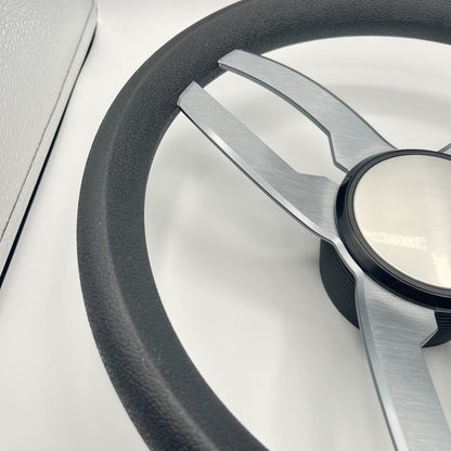 Cabrio Boat Steering Wheel Gray Brushed Alum Spoke | Plain