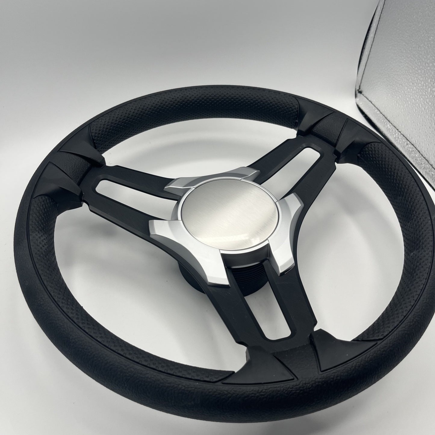 Gussi Italia Marine Steering Wheel Black Brush Metal Spokes | Silver Plain