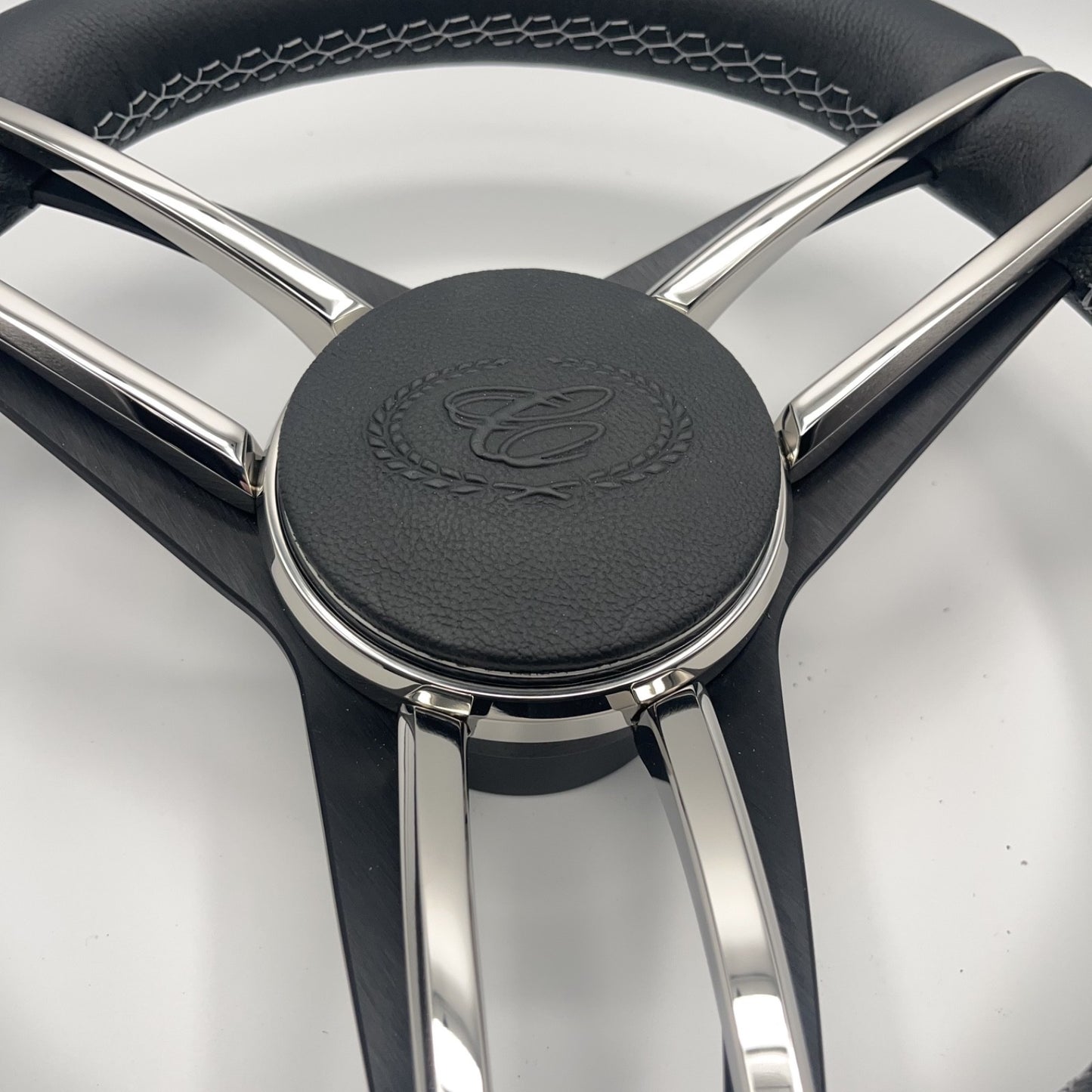 Cobalt Boat Steering Wheel Stainless Steel Spoke Leather Rim | Cobalt Boats Logo