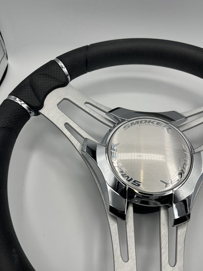 Verona Boat Steering Wheel Gray Brushed Aluminum Spokes | Smoker Logo
