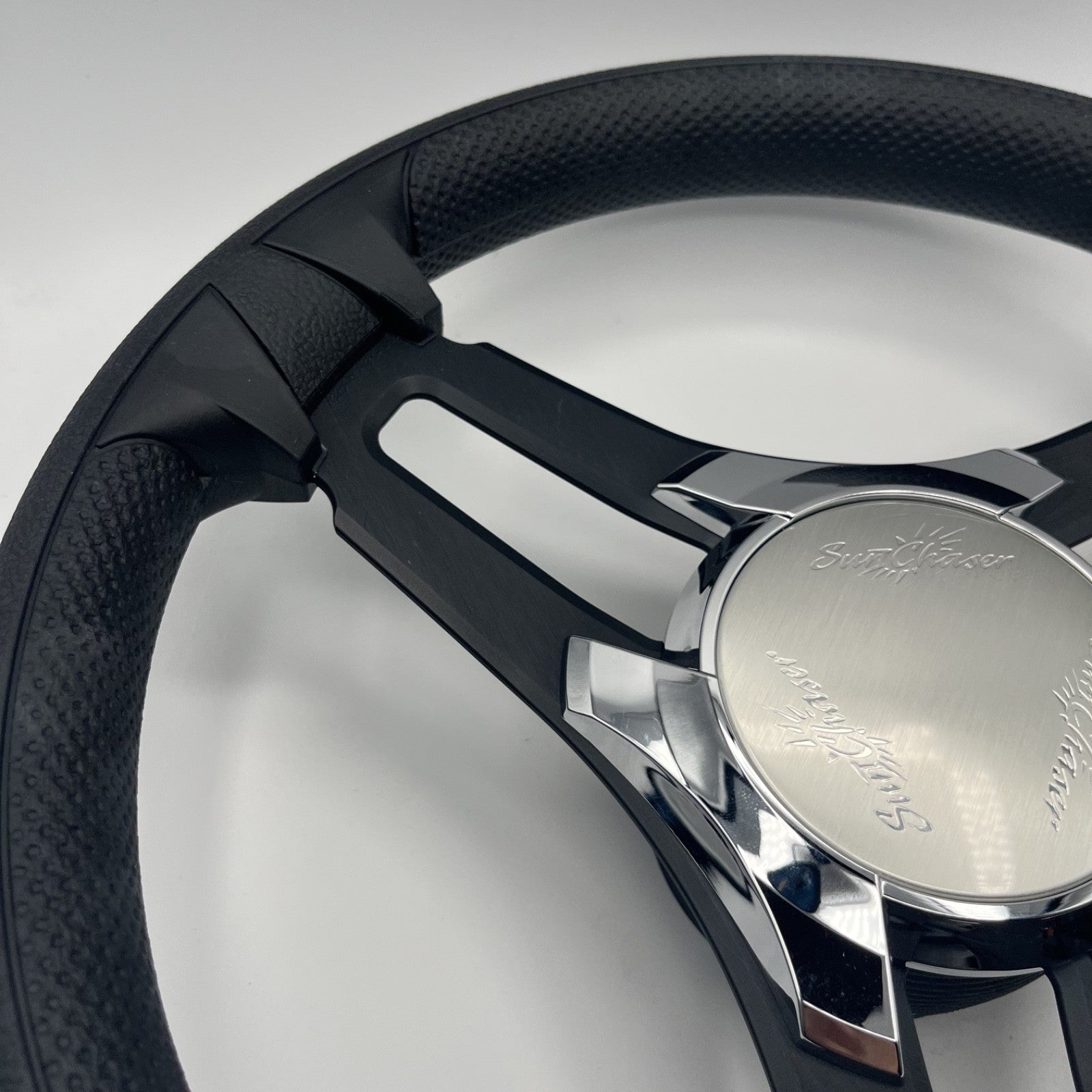 Gussi Italia Marine Steering Wheel Black Brush Metal Spokes | Sun Chaser