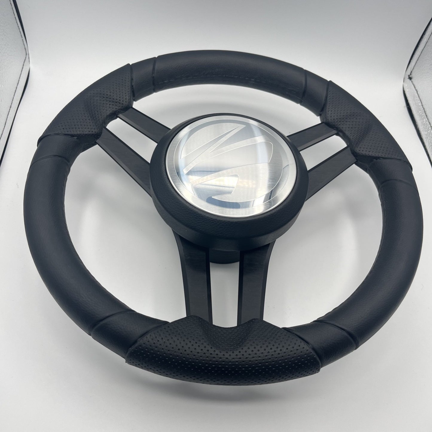 Molinara Marine Steering Wheel Black Brushed Aluminum Spokes | Tige